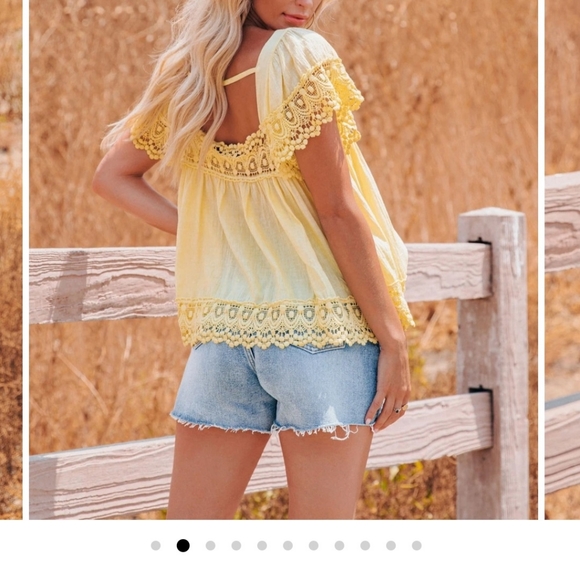 Vici Karina Cotton Crochet Top, Lemon Meringue - Picture 2 of 6